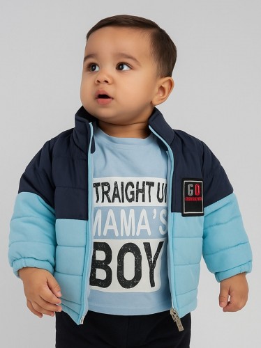 سترة شتوية مع طاقية للأطفال لون كحلي وازرق فاتح 