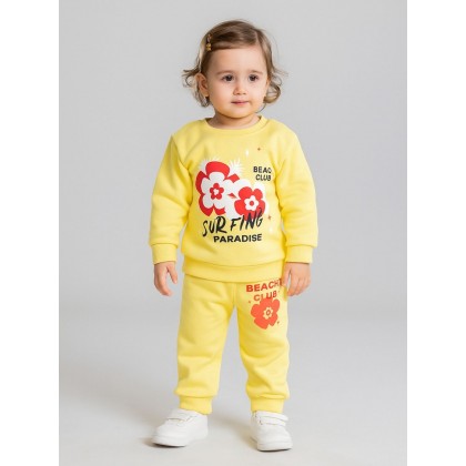 بجامة قطعتين بأكمام طويلة للأطفال لون اصفر