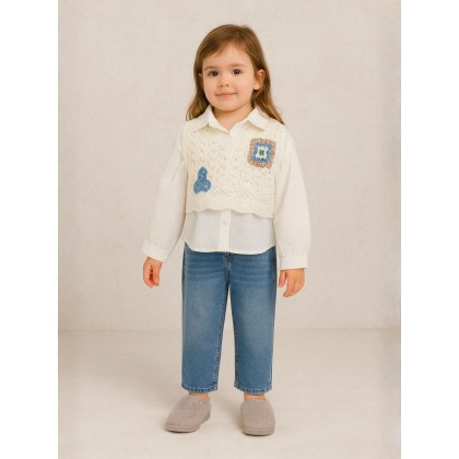 طقم بناتي جاكيت وبنطلون لون ابيض