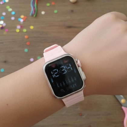 ساعة LED للأطفال حزام سيليكون لون زهري