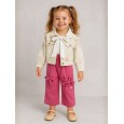 طقم بناتي جاكيت وبنطلون لون بيج وفوشي