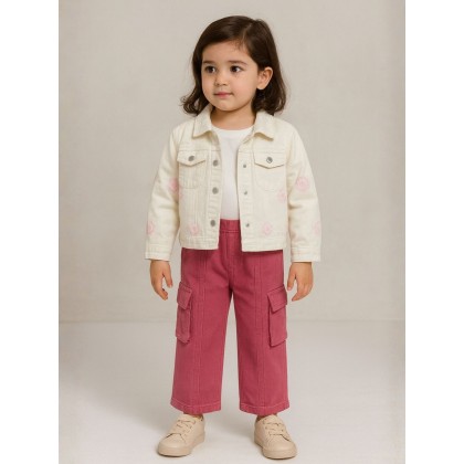 طقم بناتي جاكيت وبنطلون لون بيج