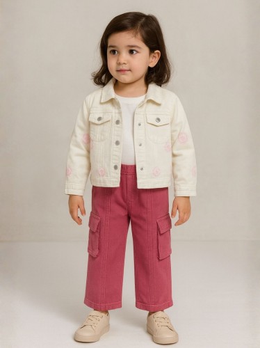 طقم بناتي جاكيت وبنطلون لون بيج