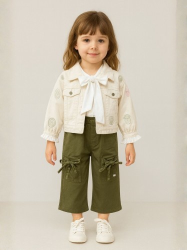 طقم ولادي جايت جينز وبنطلون ولادي لون بيج وزيتي