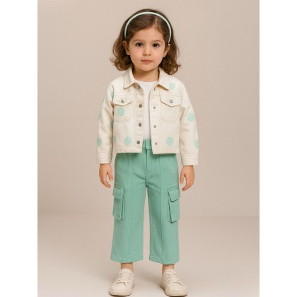 طقم بناتي جاكيت وبنطلون لون ابيض