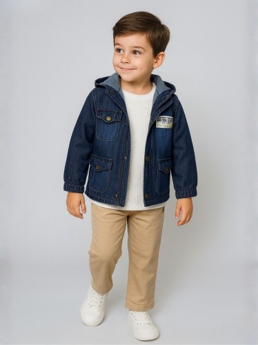 طقم ولادي جايت جينز وبنطلون لون ازرق وبيج