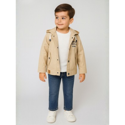 جاكيت ولادي بأزرار وأكمام طويلة لون بيج