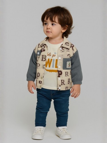 جاكيت ولادي بأزرار وأكمام طويلة لون ازرق