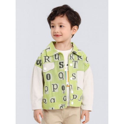 جاكيت ولادي بأزرار وأكمام طويلة لون أخضر