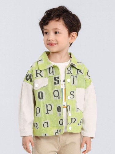 جاكيت ولادي بأزرار وأكمام طويلة لون أخضر