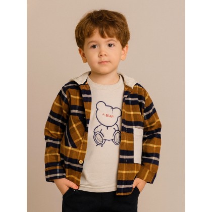 جاكيت ولادي بأزرار وأكمام طويلة لون بيج