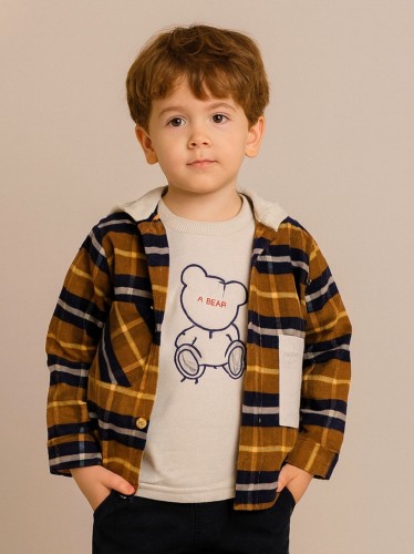 جاكيت ولادي بأزرار وأكمام طويلة لون بيج