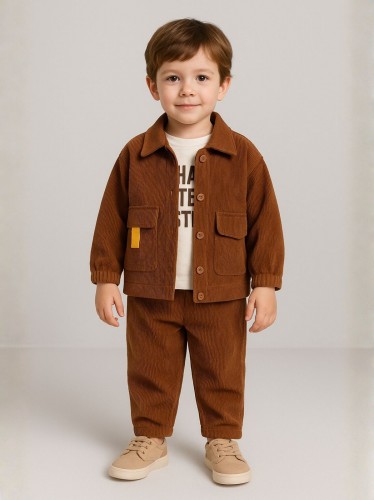 طقم قطعتين للأطفال لون بني