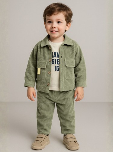 طقم قطعتين للأطفال لون أخضر