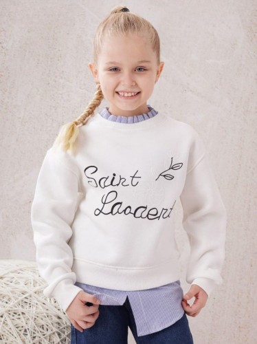 بلوزة بناتي بأكمام طويلة لون أبيض