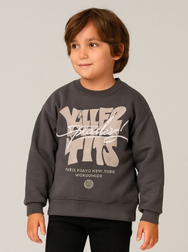 بلوزة ولادي بأكمام طويلة لون سكني 