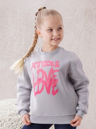 بلوزة بناتي بأكمام طويلة لون رمادي