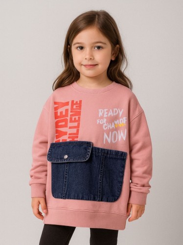 بلوزة بناتي بأكمام طويلة لون زهري