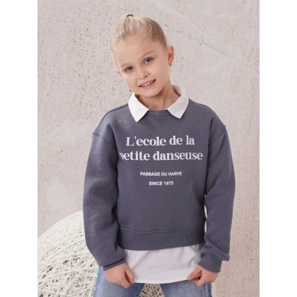 بلوزة بناتي بأكمام طويلة لون رمادي