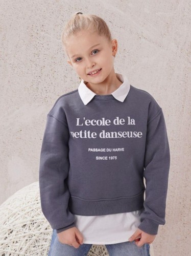 بلوزة بناتي بأكمام طويلة لون رمادي