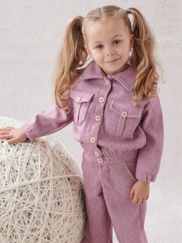 طقم بناتي قطعتين لون زهري