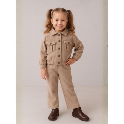 طقم بناتي قطعتين لون عسلي