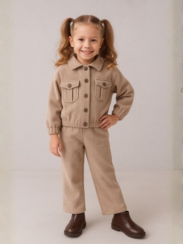 طقم بناتي قطعتين لون عسلي