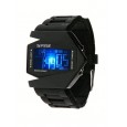 ساعة يد رقمية رياضية للرجال مع إضاءة LED حزام سيليكون لون أسود