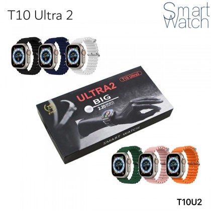 ساعة T10 Ultra 2 الذكية بشاشة لمس كاملة مع حزام سيليكون زهري- وحجم شاشة 220 انش بلوتوث 52 تدعم الشحن اللاسلكي