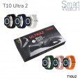 ساعة T10 Ultra 2 الذكية بشاشة لمس كاملة مع حزام سيليكون زهري- وحجم شاشة 220 انش بلوتوث 52 تدعم الشحن اللاسلكي