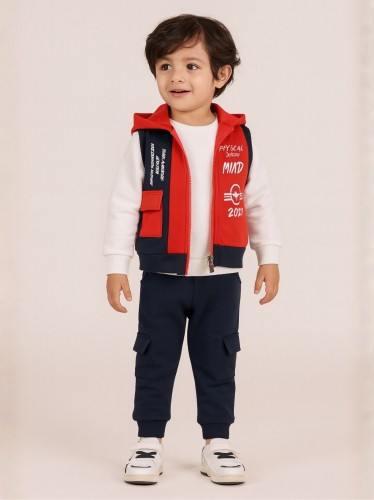 بجامة قطعتين للاطفال لون أحمر وكحلي