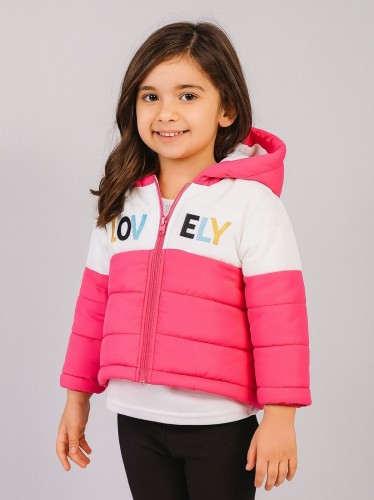 سترة شتوية مع طاقية للأطفال لون فوشي