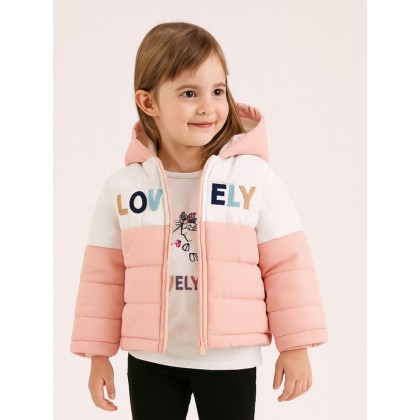 سترة شتوية مع طاقية للأطفال لون فوشي