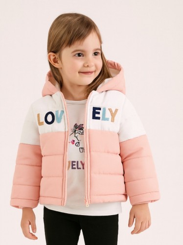 سترة شتوية مع طاقية للأطفال لون فوشي