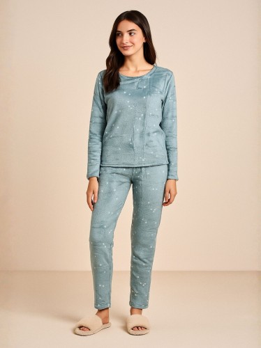 بيجامة ستاتية شتوية لون أزرق فاتح