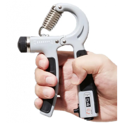 أداة تقوية قبضة اليد (Hand Grip Strengthener) مزودة بعدّاد رقمي وعدّالة مقاومة قابلة للتعديل