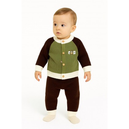 طقم صوف ولادي لون أخضر وبني