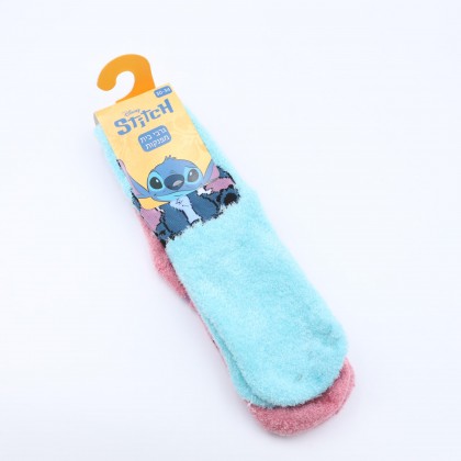 زوج جرابين بيتي شتوي ازرق فاتح+زهري DISNEY- STITCH نمرة 30-34