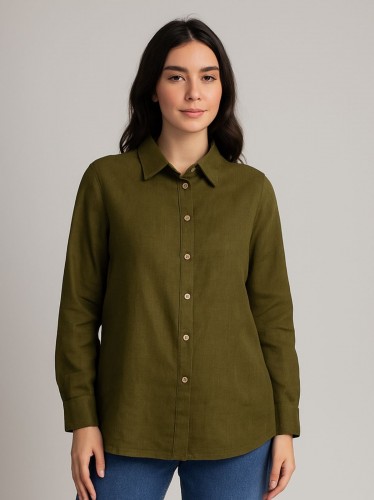 قميص ستاتي كوردروي لون أخضر زيتي