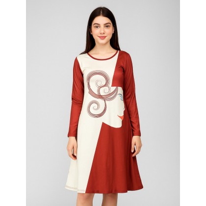 فستان صيفي للنساء لون بني وبيج