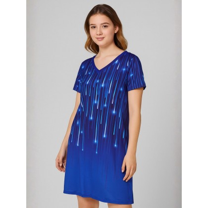 فستان صيفي نص كم للنساء لون نيلي