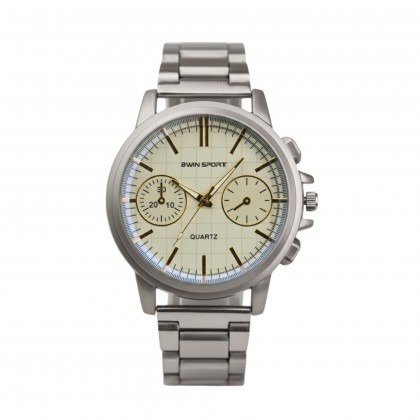 ساعه يد رجالية دائرية ستانلس ستيل لون فضي