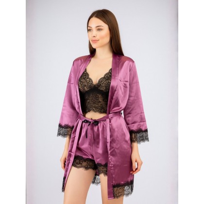 طقم لانجري قميص نوم مع روب لون بنفسجي