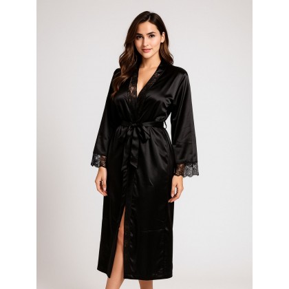 طقم لانجري قميص نوم مع روب لون أسود