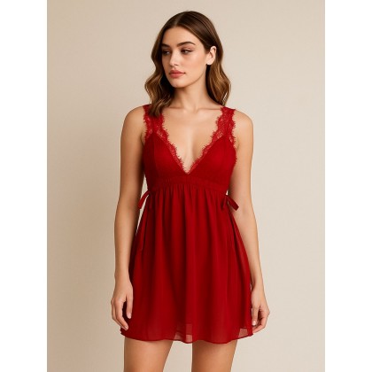 قميص نوم لانجري لون أحمر