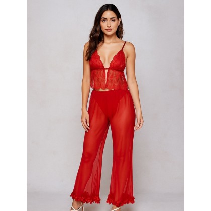 بجامة لانجري حفر لون أحمر