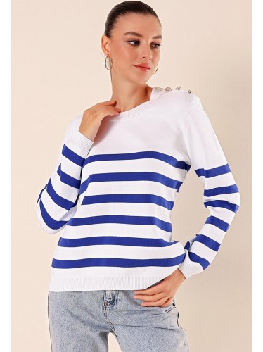 بلوزة ستاتي لون أبيض مخطط نيلي Bigdart