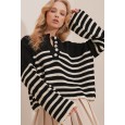 بلوزة ستاتي شتوي لون أسود خطوط سكري Trend Alaçatı Stili