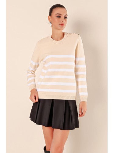 بلوزة ستاتي لون بيج مخطط أبيض Bigdart