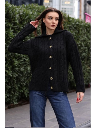 جاكيت ستاتي شتوي لون أسود بأزرار Bigdart